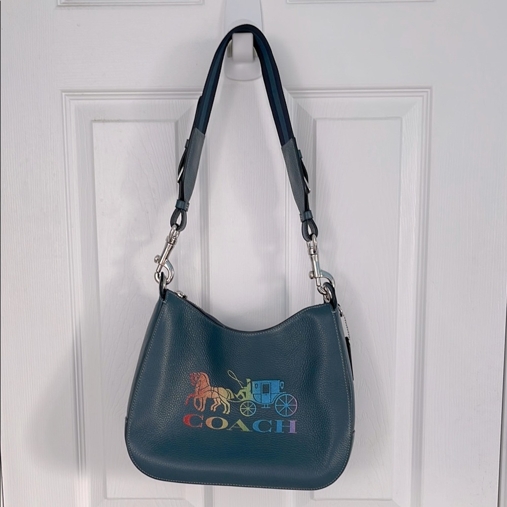 Coach Blue Shoulder Bag with Multicolor Logo